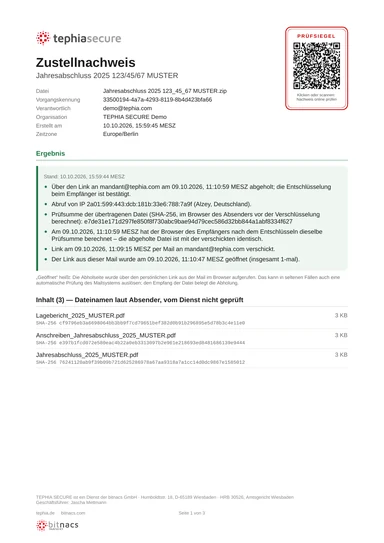 Beispiel eines signierten Zustellnachweises als PDF